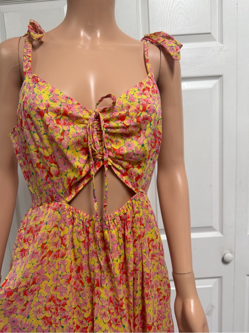 Banjanan Pink and Yellow Floral Tie-Front Maxi Dress Women’s Size Small - Picture 3 of 15